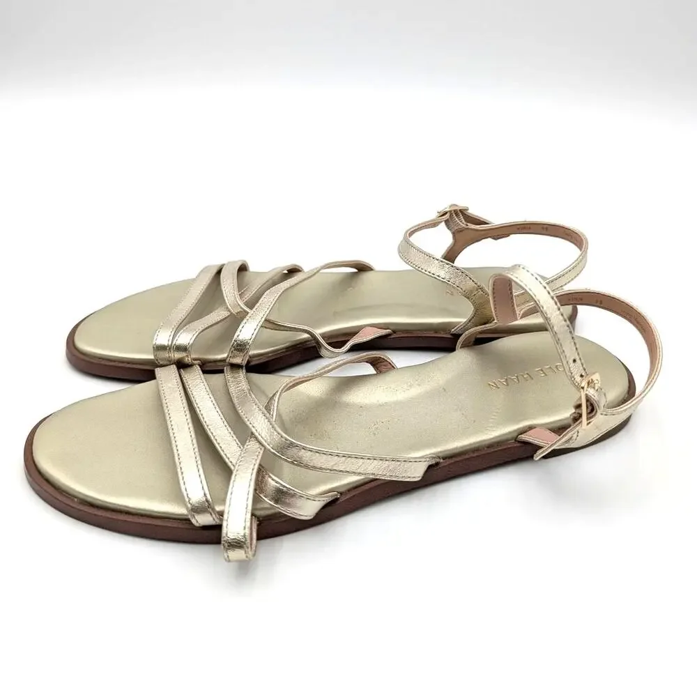 Cole Haan Flynn Strappy Sandals Ankle Strap Women Gold Size US9B EU39.5 - Picture 1 of 10
